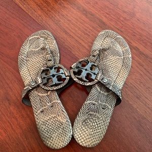 Snakeskin Tort Burch Sandals